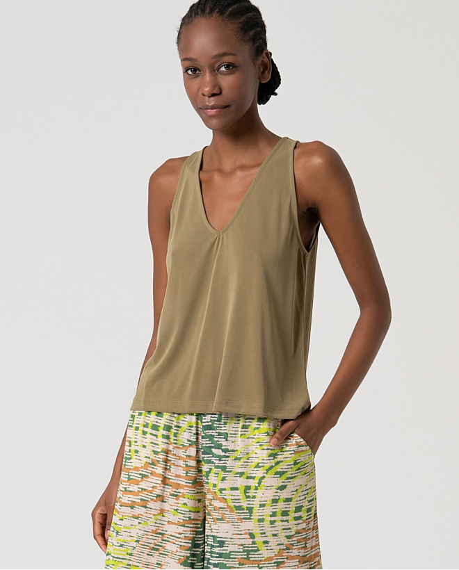 V-neck stretch top  Khaki