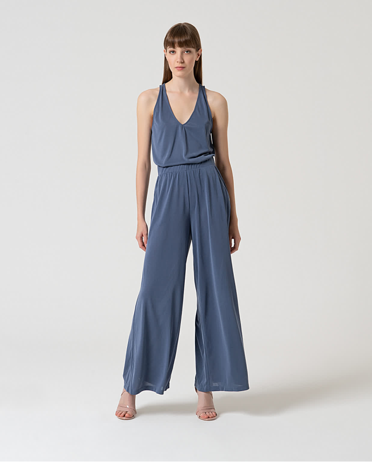 Pantalon long wide leg élastique Indigo