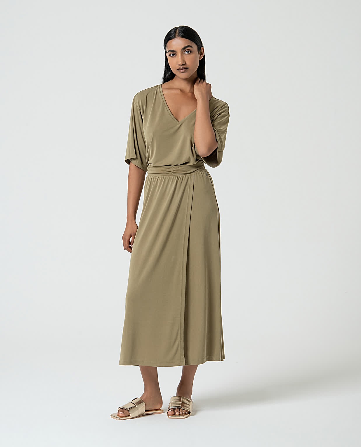 Jupe élastique avec ouverture Khaki