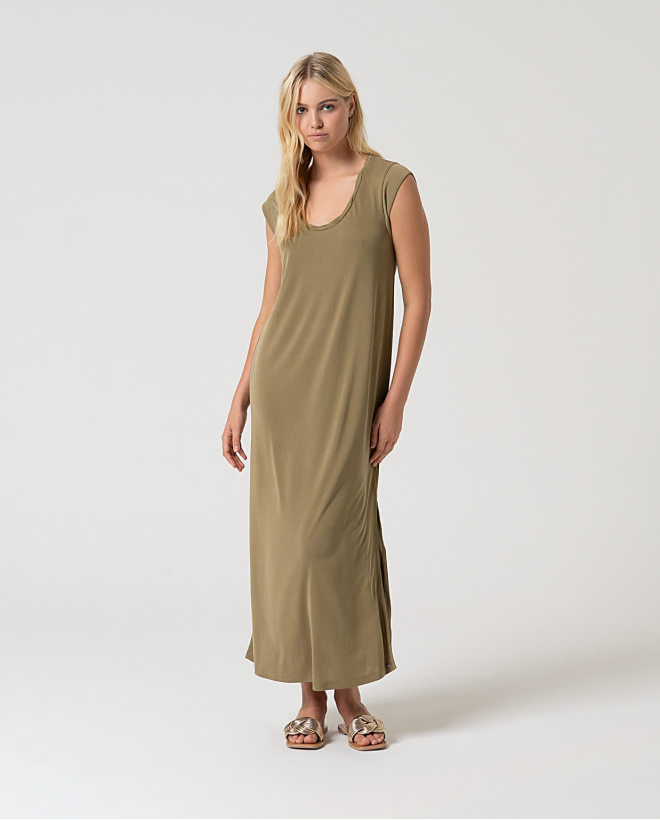 Robe longue élastique droite Khaki