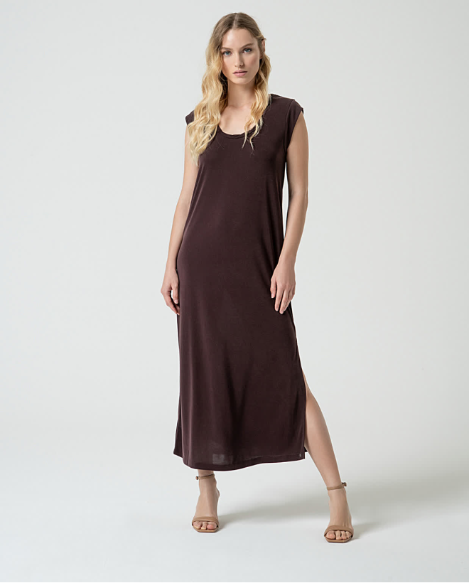 Robe longue élastique droite Marron