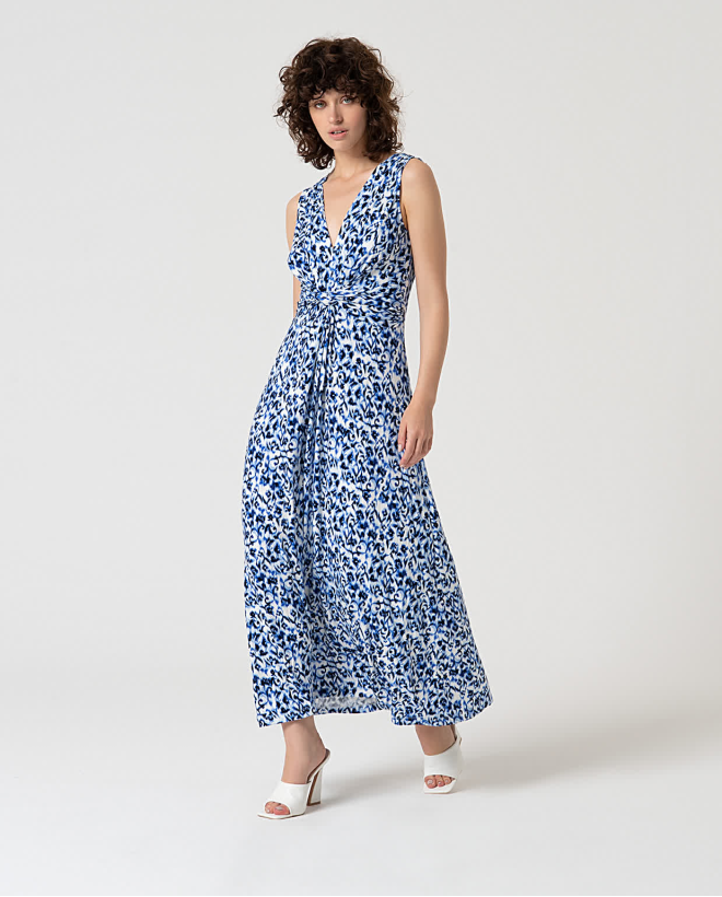 Robe longue à imprimé en viscose de bambou Bleu