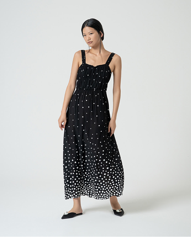 Robe à bretelles à imprimé pois Noir