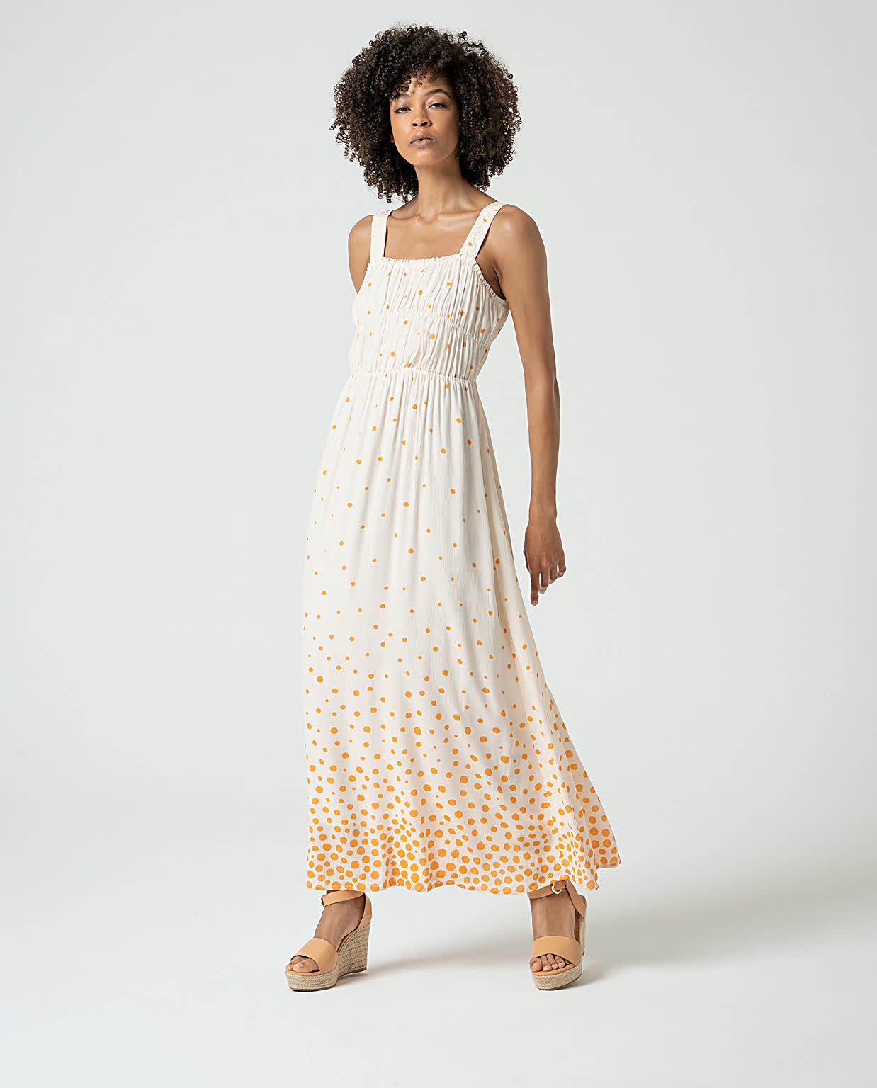 Robe à bretelles à imprimé pois Beige