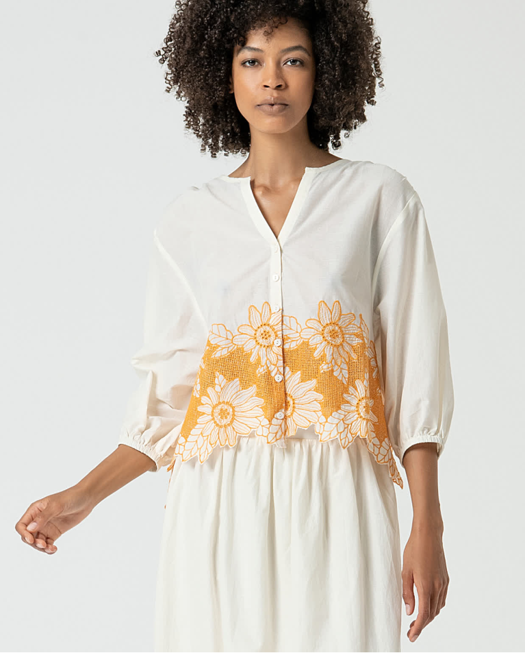 Blouse oversize en coton avec broderie Beige