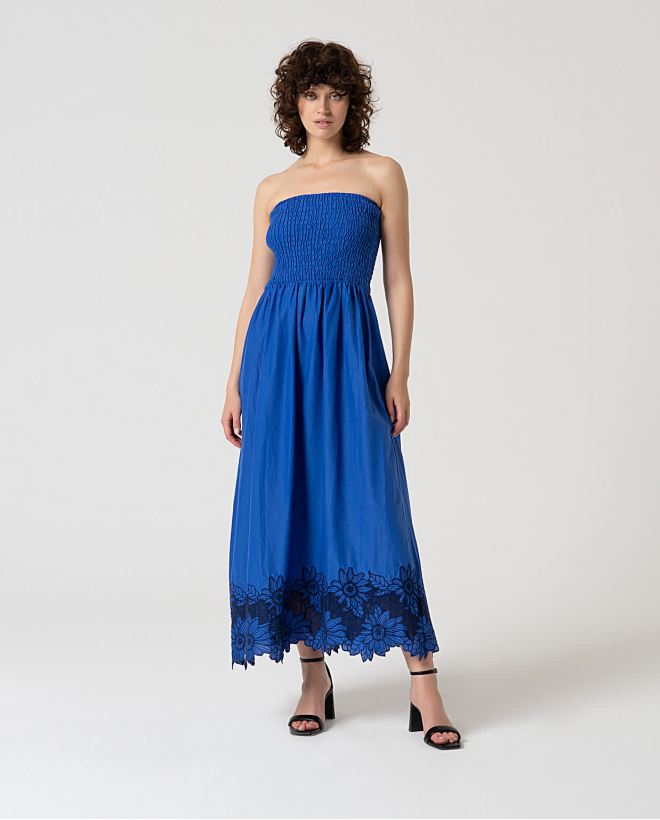 Robe longue élastique à encolure bardot Bleu cobalt