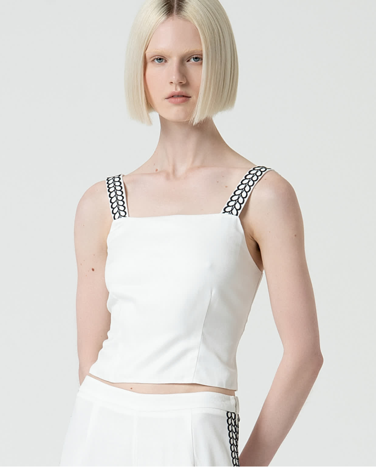 Top crop con tirantes bordados Blanco