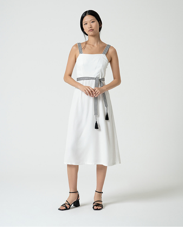 Midi dress with embroidered straps White