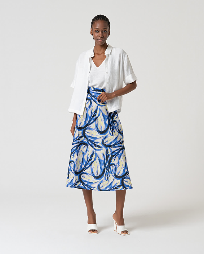 Printed cotton midi skirt Blue