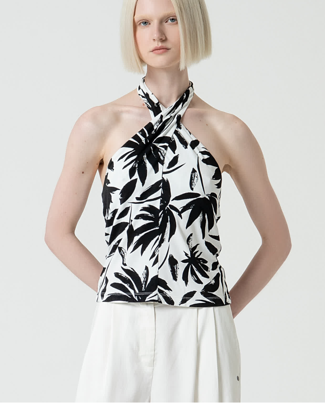 Printed halter-neck stretch...