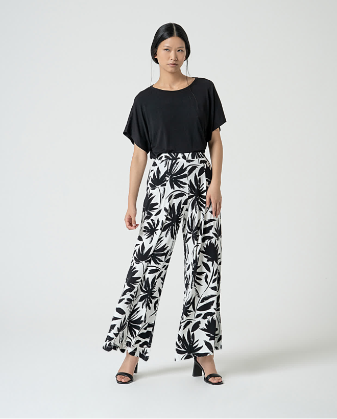 Pantalon large et élastique à imprimé Noir