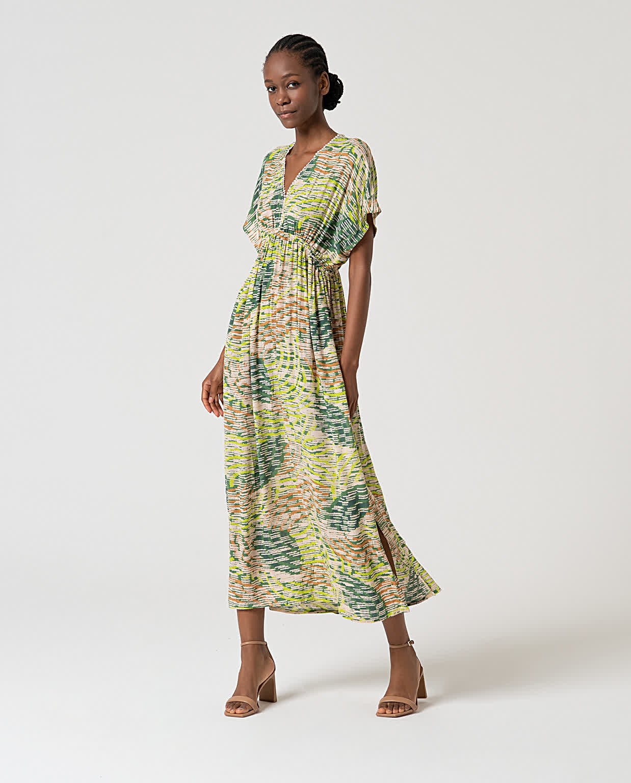 Robe longue fluide à imprimé Vert