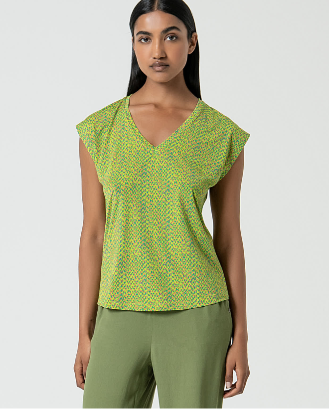 Stretch V-neck tee Acid green