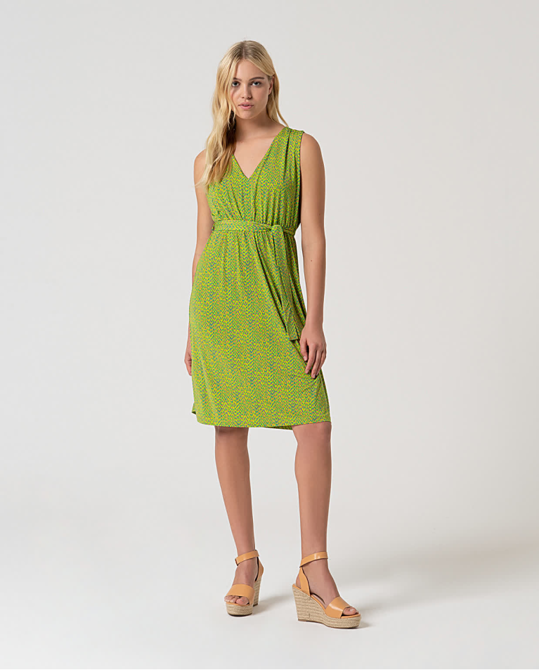 Printed stretchy short dress Acid green