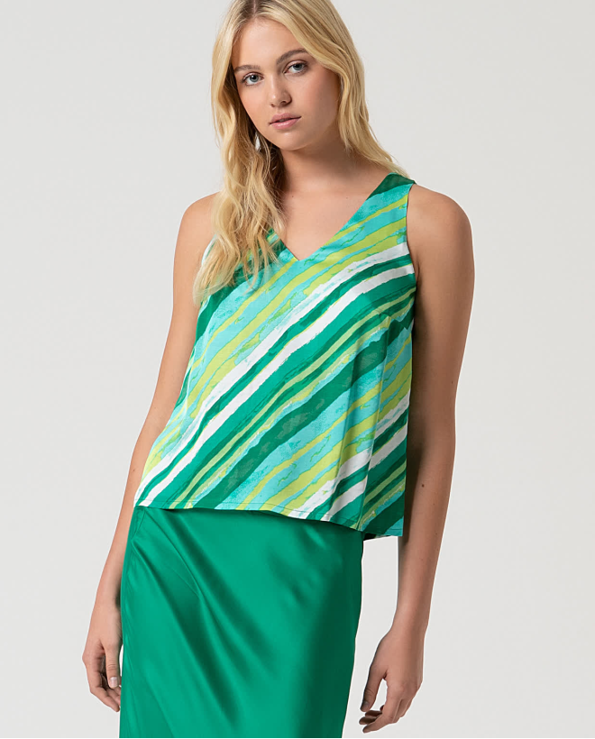 Satin V-neck top Green