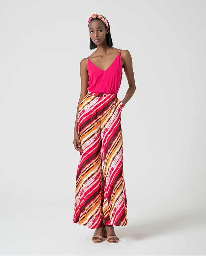 Printed satin wide-leg...