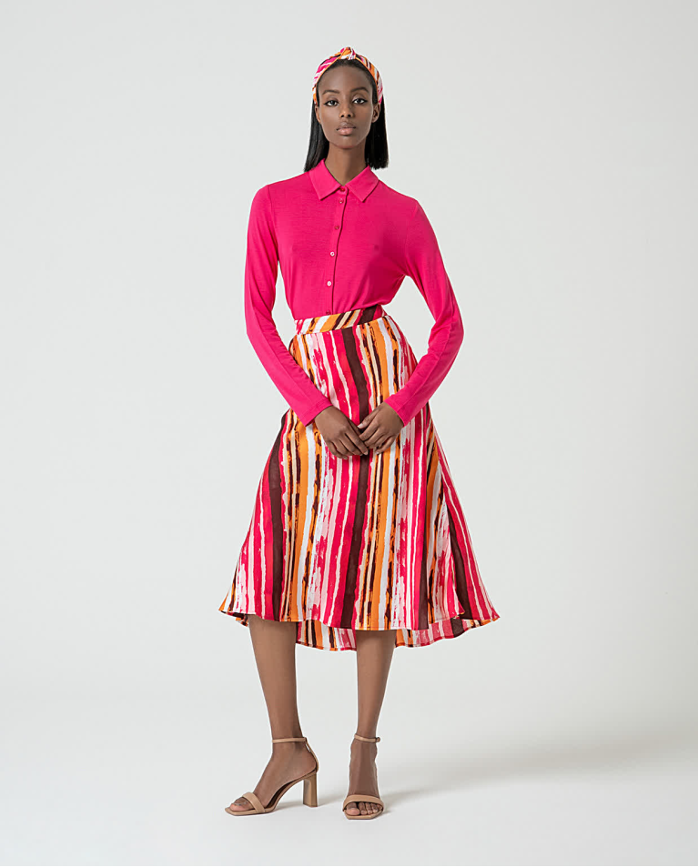 Printed satin midi skirt Fuchsia