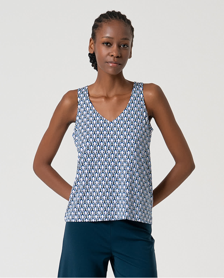 Printed elastic strap top Blue