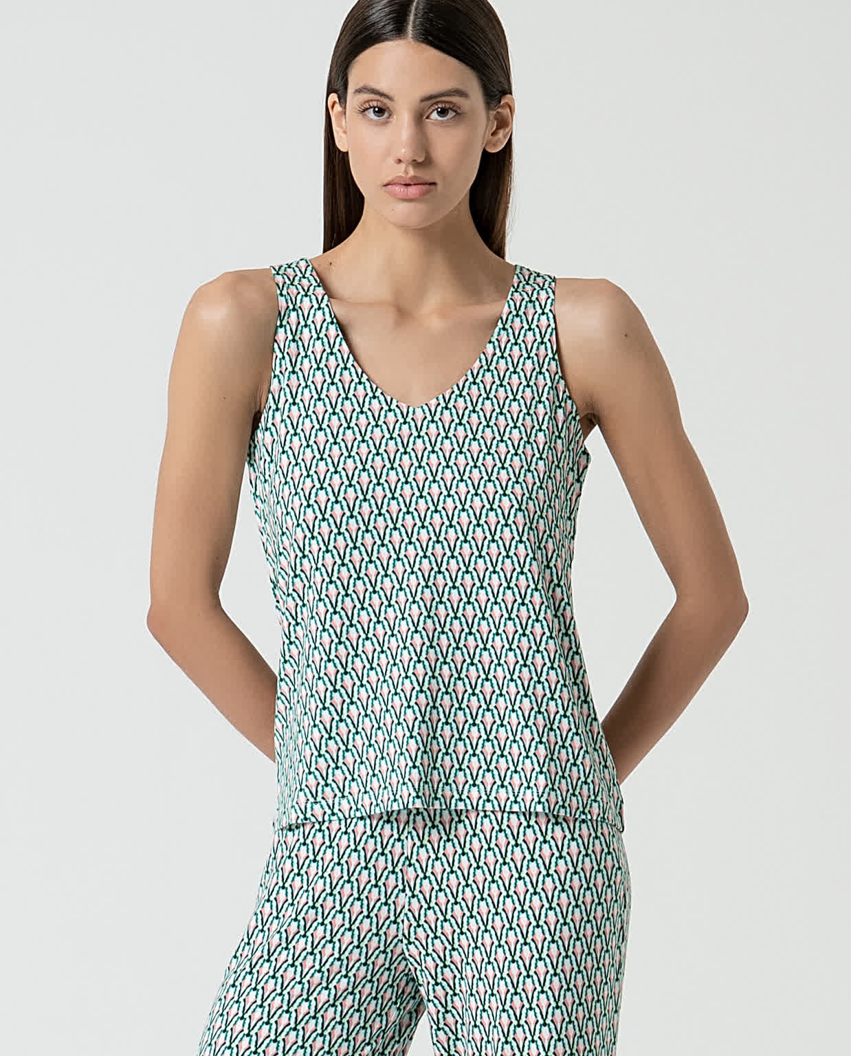 Printed elastic strap top Green