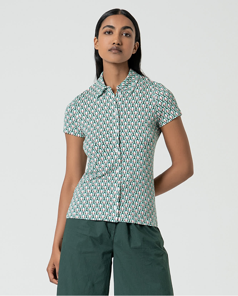 Chemise élastique à manches courtes et imprimé Vert