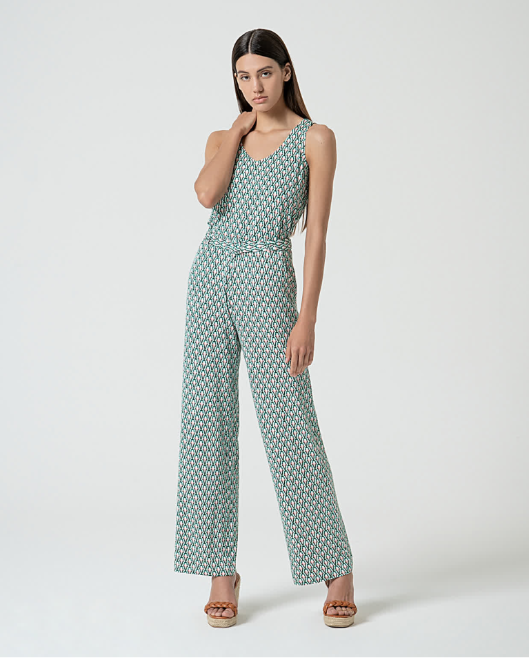 Printed stretch straight-cut PANTS Green