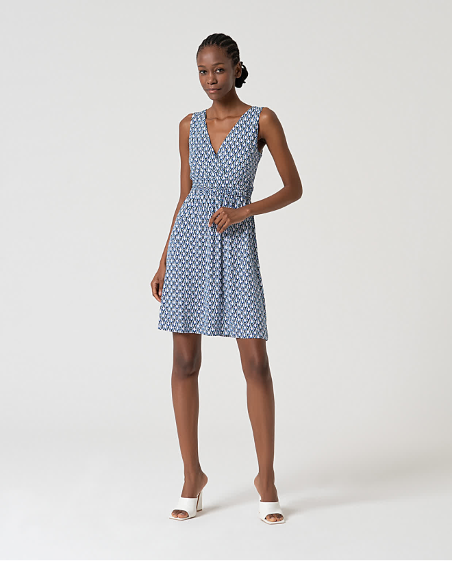 Printed short stretch dress Blue