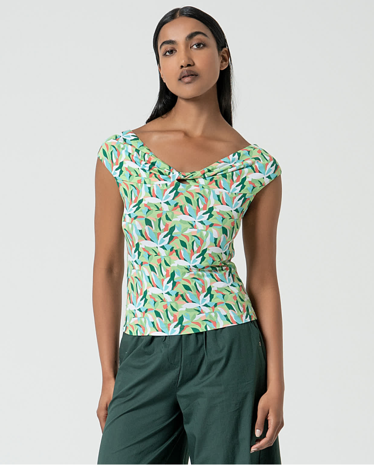 Stretchy off-the-shoulder top Green