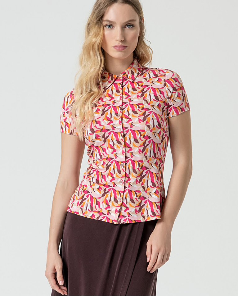 Printed short-sleeved stretch shirt Fuchsia