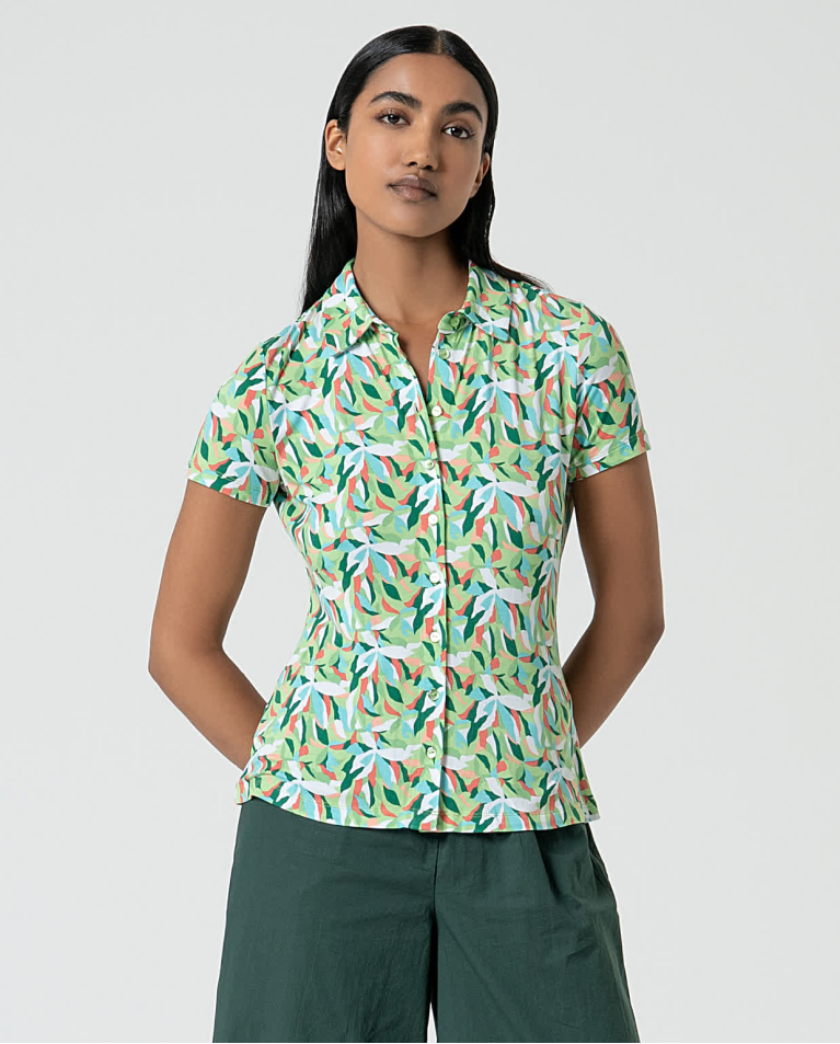 Camisa elástica manga corta estampada Verde