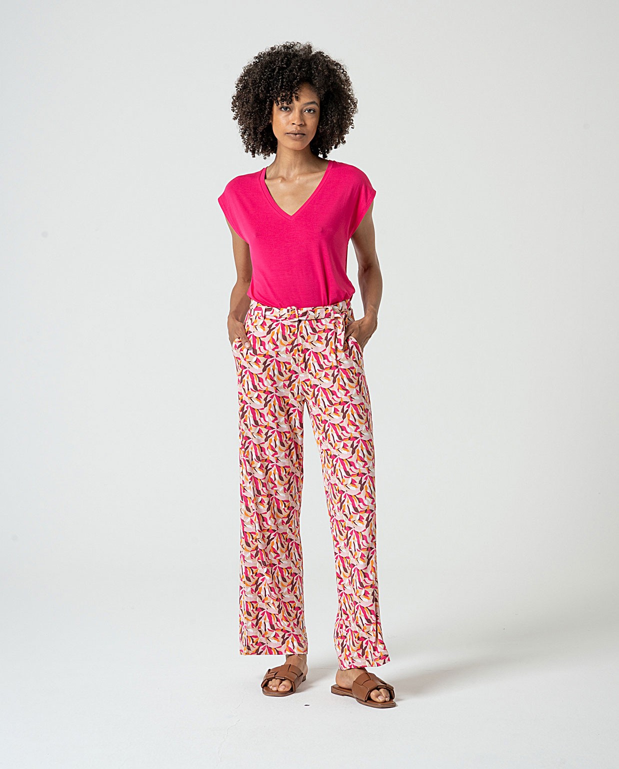 Stretchy PANTS with belt  Fuchsia