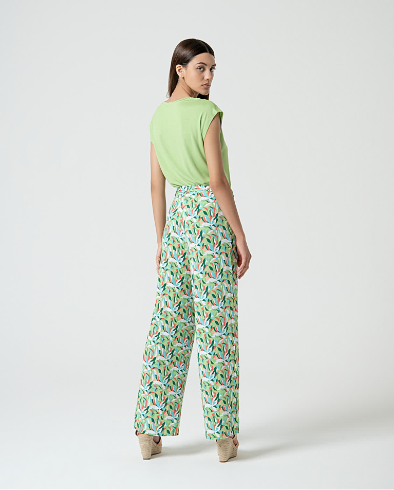 Pantalon élastique avec ceinture Vert