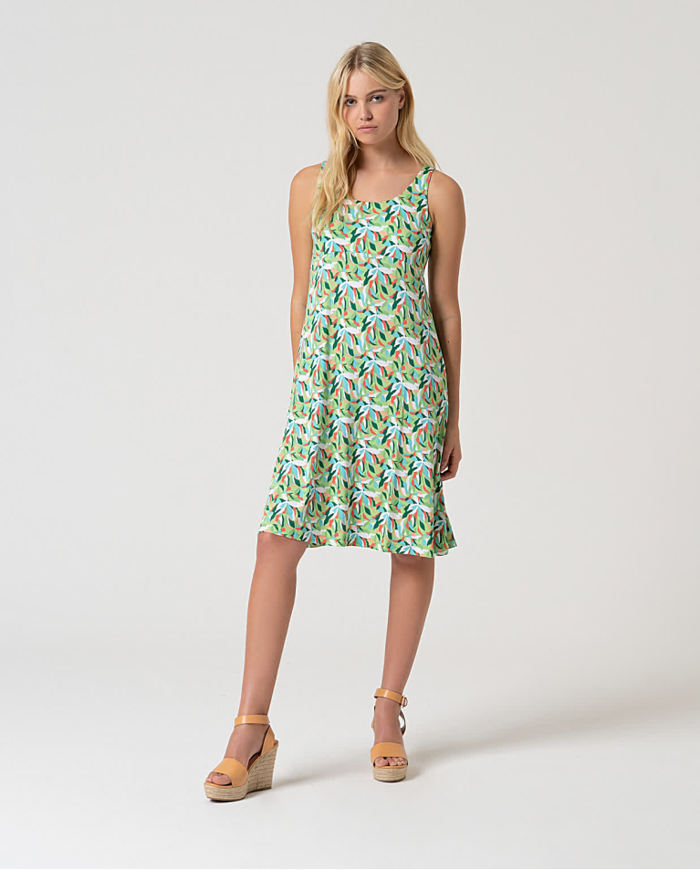 Printed stretchy short dress Green