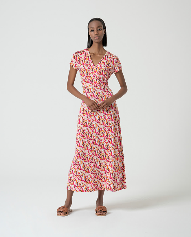 Long printed stretch dress...