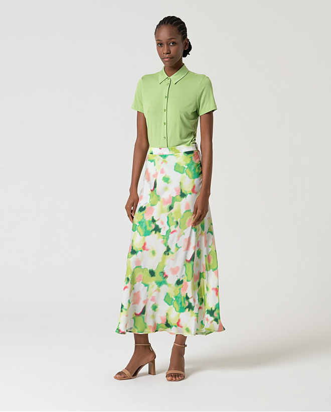 Printed satin midi skirt Green