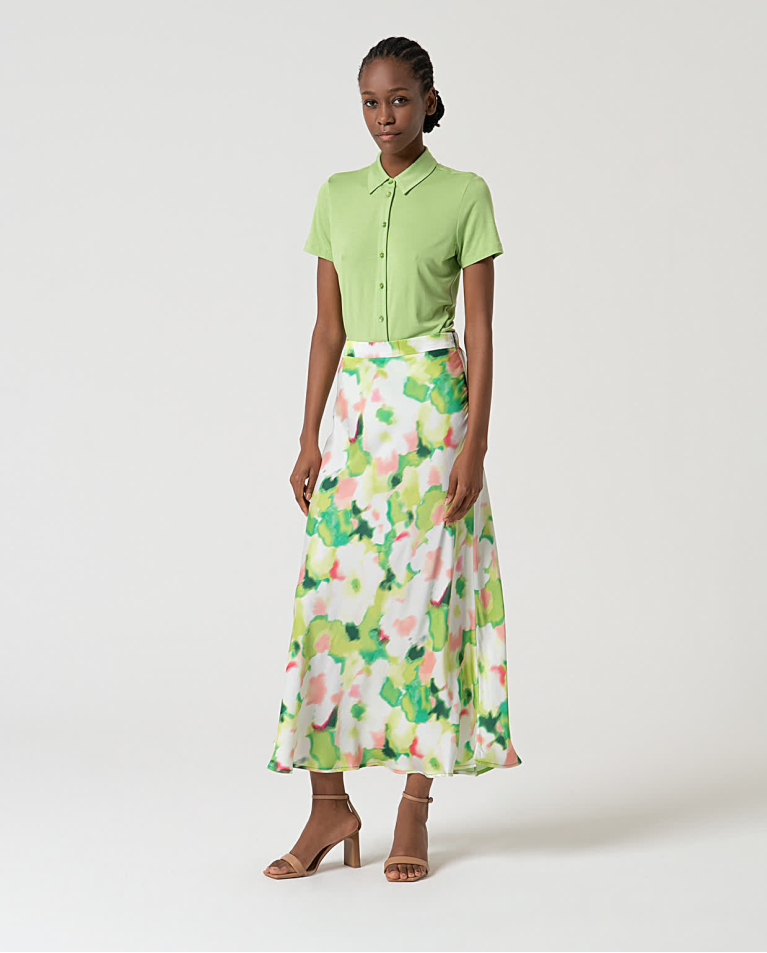 Falda midi satinada estampada Verde