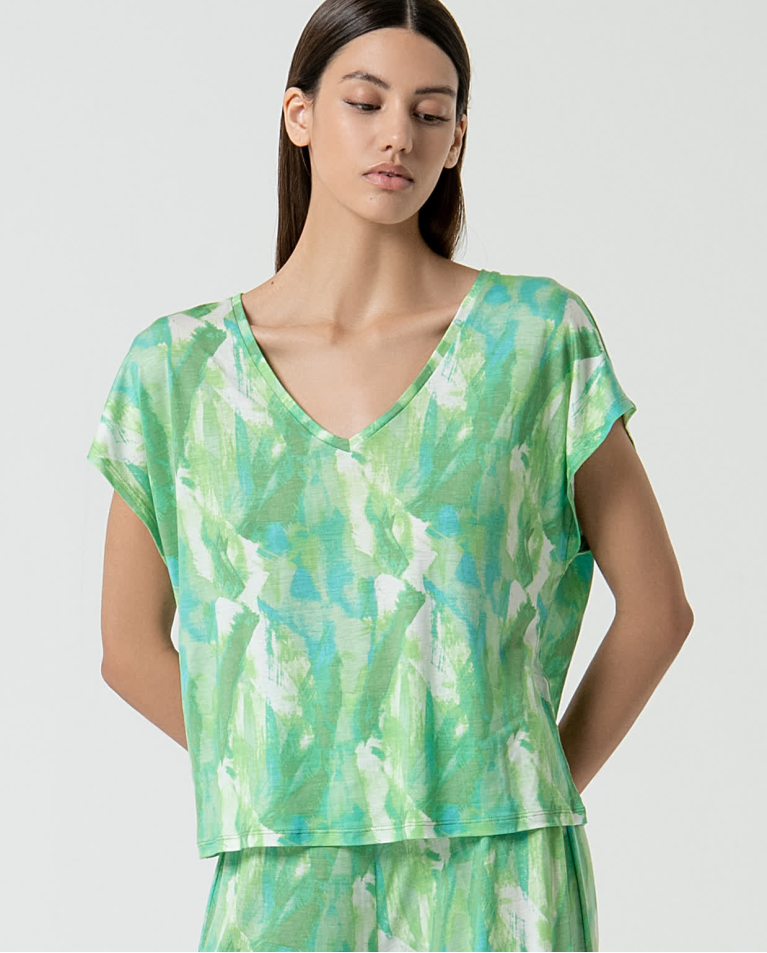 Oversized printed lyocell tee Green