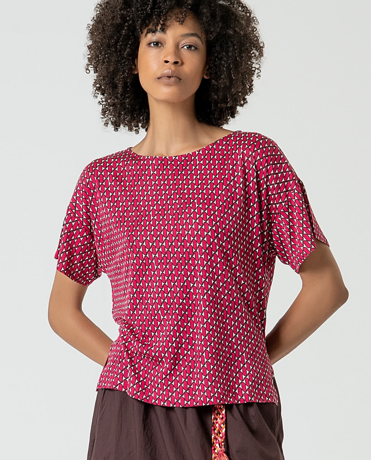 Camiseta elástica amplia estampada Fucsia