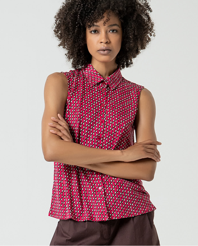 Printed lyocell sleeveless blouse Fuchsia