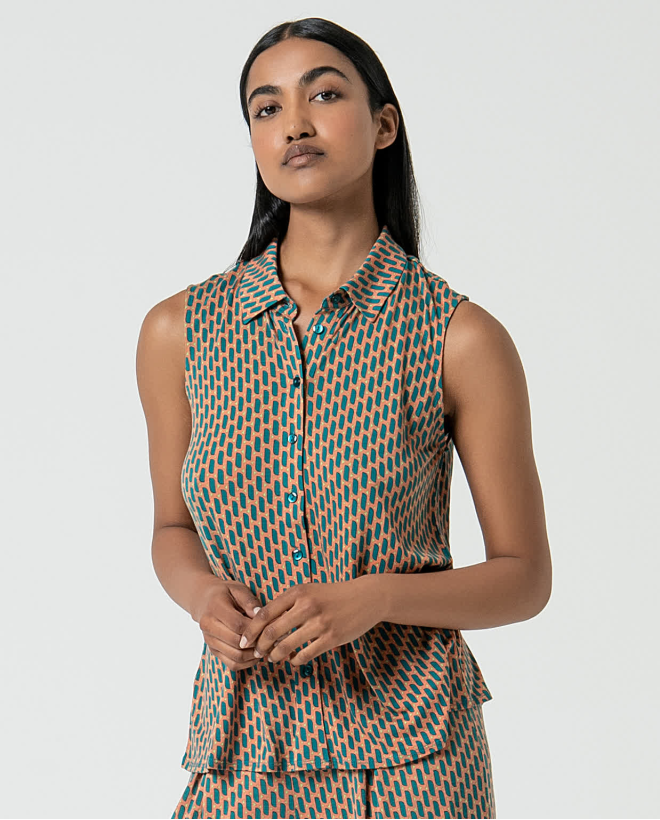 Blouse sans manches à imprimé en lyocell Turquoise