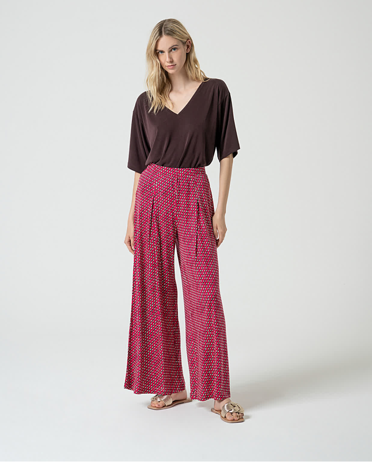 Pantalon palazzo à imprimé en lyocell Fushia