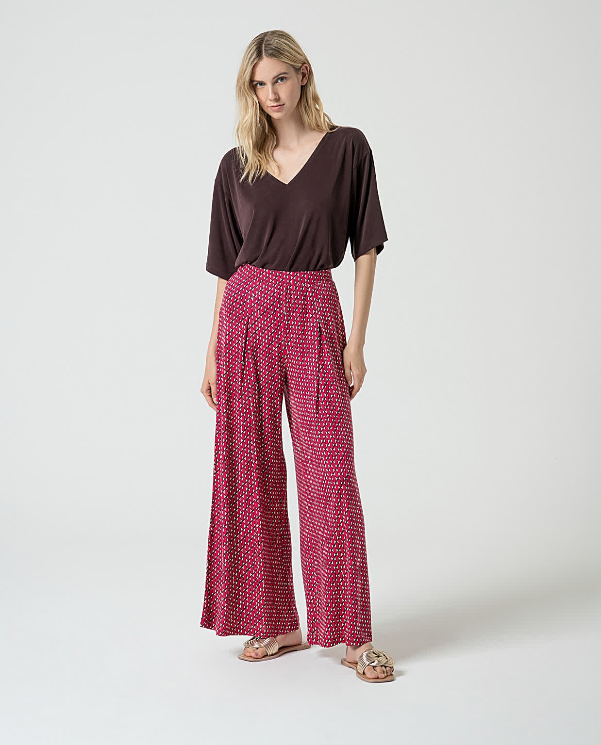 Printed lyocell palazzo PANTS Fuchsia