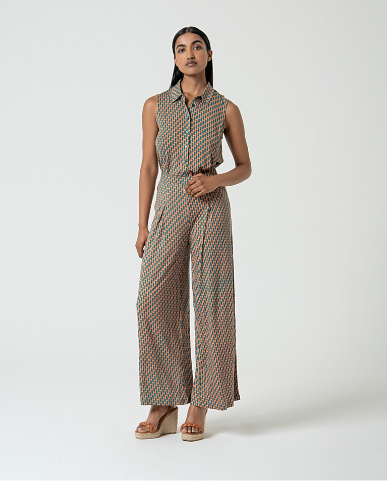 Printed lyocell palazzo PANTS Turquoise