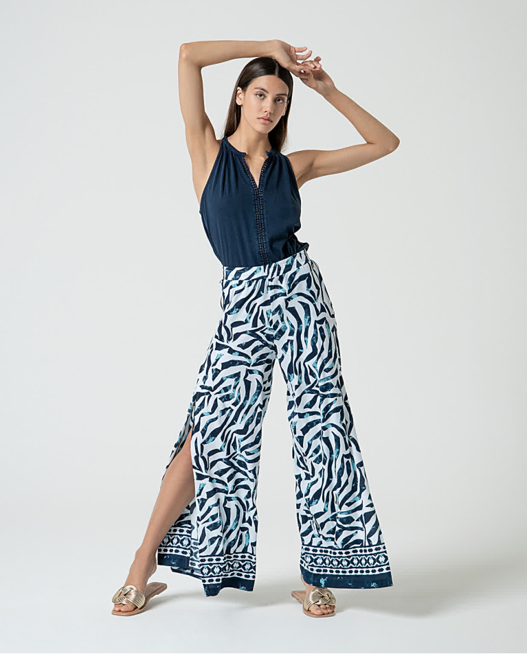 Pantalon élastique en coton biologique Bleu