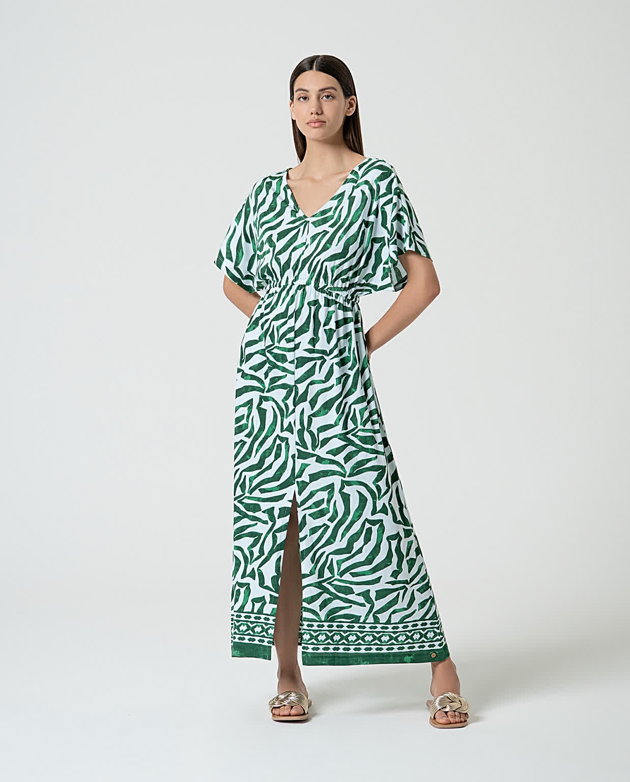 Robe longue élastique en coton biologique Vert