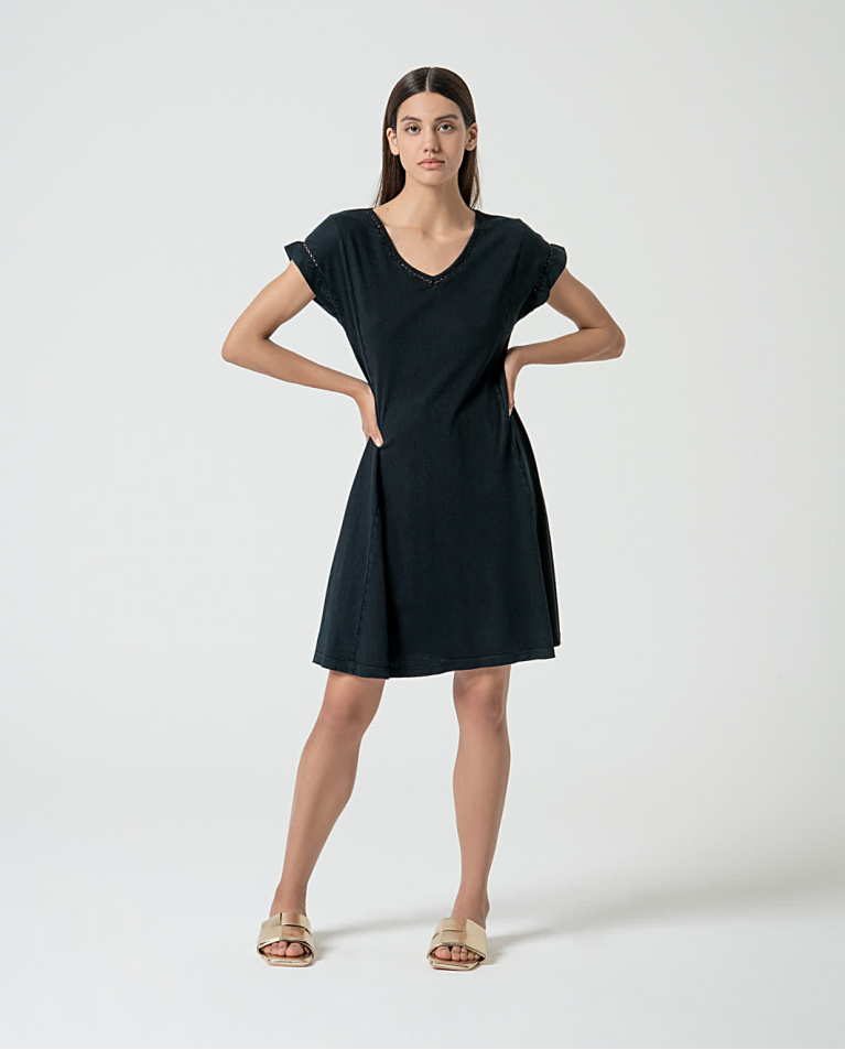 Robe courte unie en coton biologique Noir