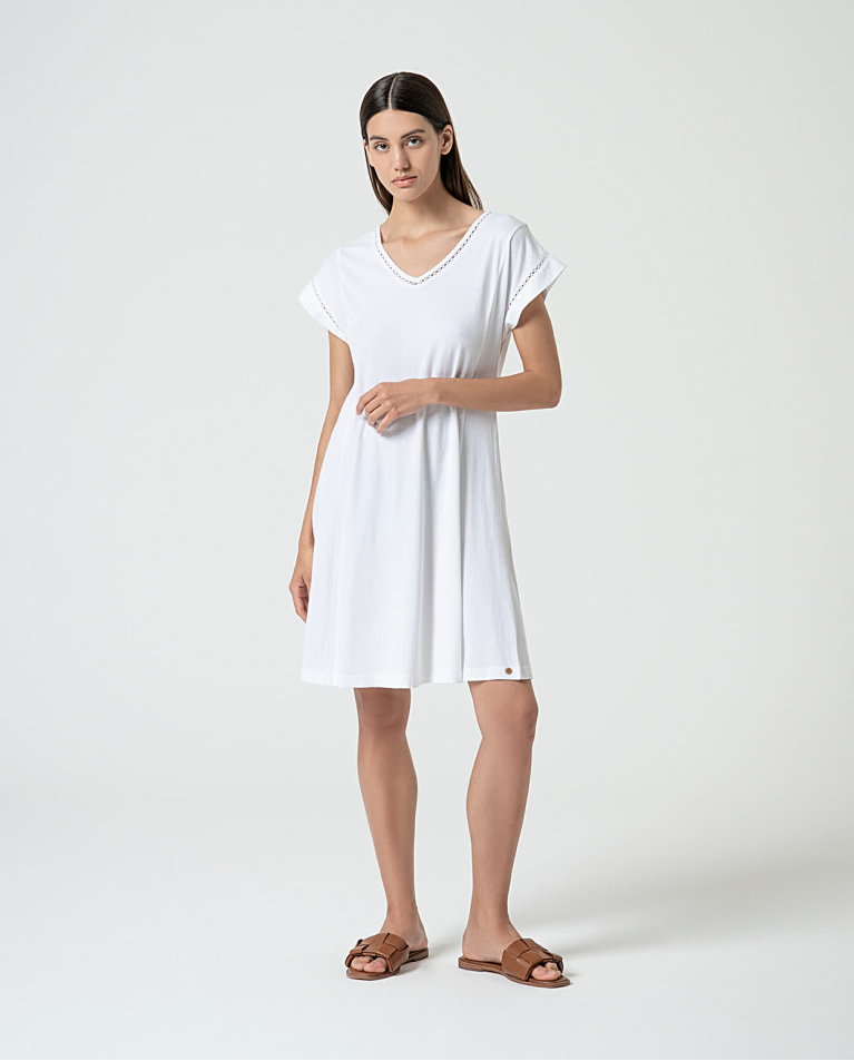 Plain organic cotton short dress Off White