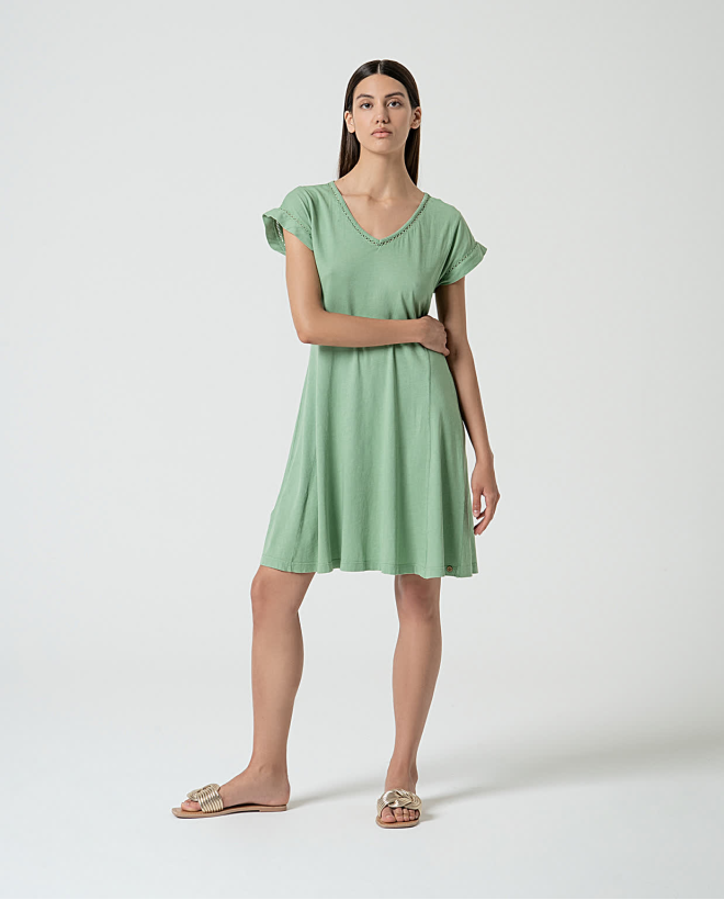 Robe courte unie en coton biologique Vert