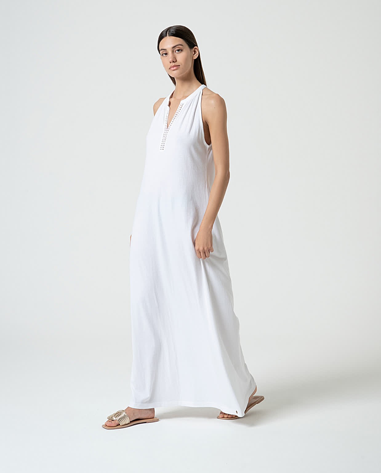 Robe longue unie en coton biologique Blanc cassé