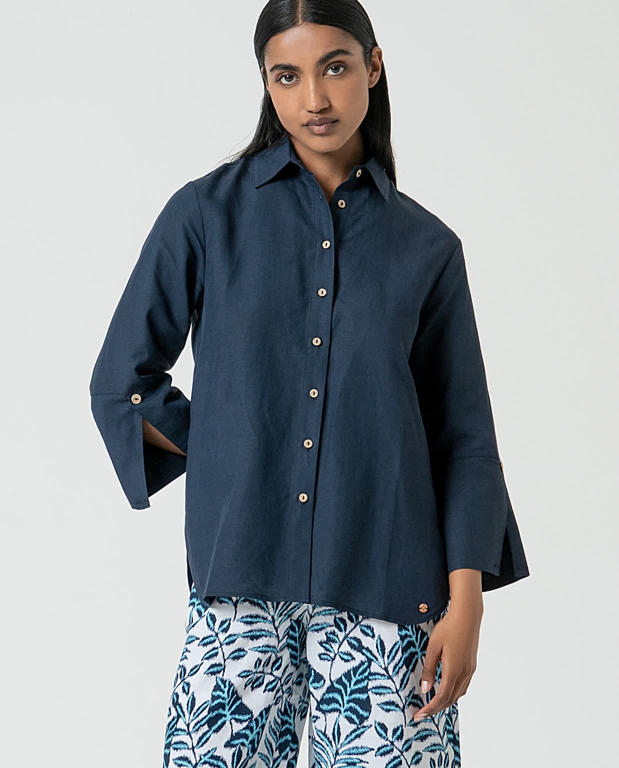 Chemise oversize en lin Bleu marine