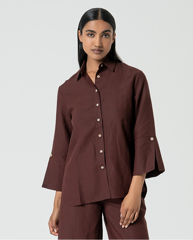 Chemise oversize en lin Marron